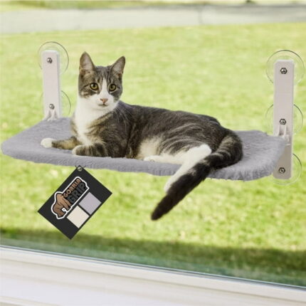 GORILLA GRIP Cat Window Perch, Foldable Indoor Hammock Bed with Washable Cover, Holds 30lbs, Gray