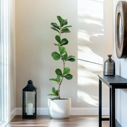 Garvee 5ft Artificial Fiddle Leaf Fig Tree ? Lifelike Faux Plant with Black Planter, Large Indoor Floor Plant for Home & Office D?cor
