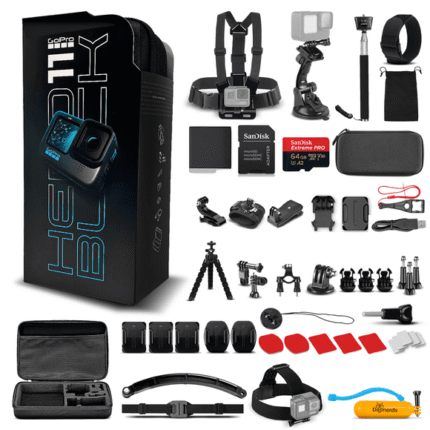 GoPro HERO11 Black (New) - 27MP Waterproof Camera with 5.3K Video + 64GB Card and DigiNerds 50-piece Action Kit