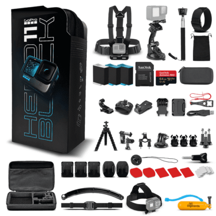 GoPro HERO11 (HERO 11) - Action Camera + 64GB Card, 50 Piece DiGiNerds Accessory Kit and 2 Batteries