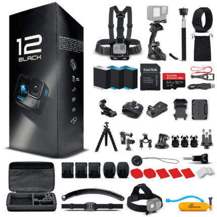 GoPro HERO12 Waterproof Action Camera - 5.3K60 UHD Video, 64GB Card & 50-Piece Accessory Kit
