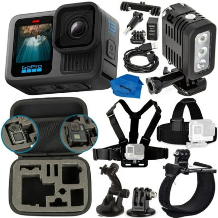 GoPro HERO13 Black + Underwater LED Light, Head Strap, Tripod, Case & More (8pc Bundle)