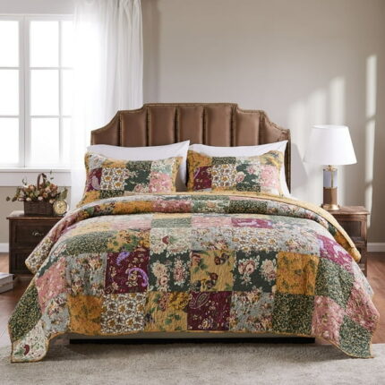 Greenland Home Fashions  Antique Chic 100% Cotton Authentic Patchwork Quilt Set Full - Queen 3 Piece