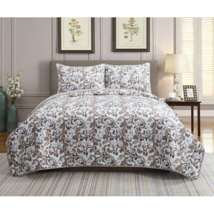 Harper Lane Quilt Set, King, Tan, 3 Piece