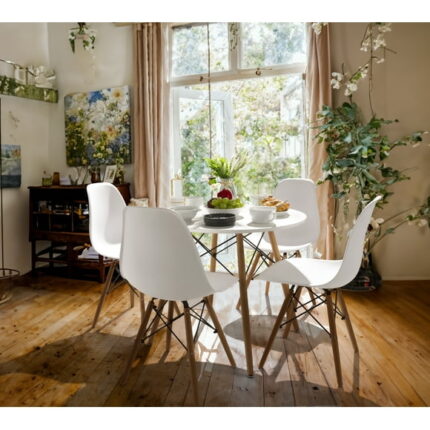 Homall 5-Piece Mid-Century Modern Dining Set 32.5 in. Table with 4 Chairs, Wood Legs, Plastic Seat - Brown/White