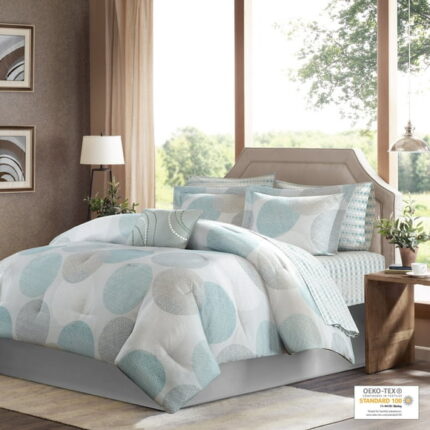 Home Essence Cabrillo Bed in a Bag Comforter Bedding Set, Blue, Queen
