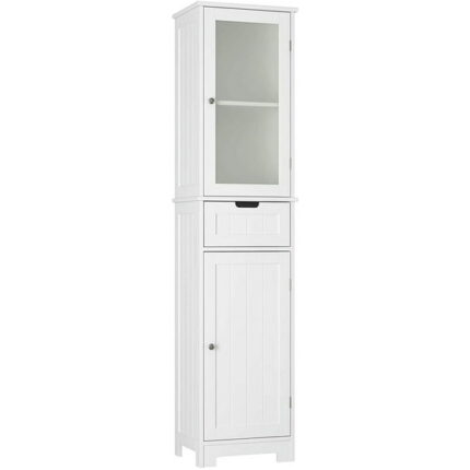 Homfa Bathroom Storage Cabinet, White Linen Cabinet, Narrow Tall Cabinet Storage Tower with Door and Drawer