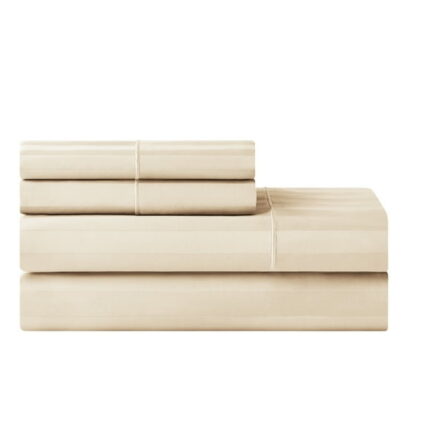 Hotel Style 4-Piece 600 Thread Count Tan Stripe Egyptian Cotton Adult Bed Sheets, Queen-Deep Pocket