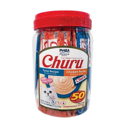 INABA Churu Creamy, Lickable Wet Cat Treats, 0.5 oz, 50 Tubes, Tuna & Chicken Variety