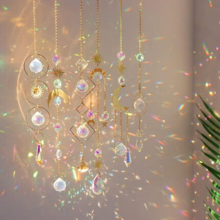 IZEYNO 6 Pieces Crystals Suncatchers, Hanging Sun Catcher with Chain Pendant Ornament for Window Home Garden Wedding Party Decoration