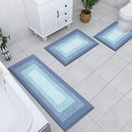 Ileading 3 Piece Bath Rug Set Microfiber Washable Non Slip Bathroom Rug and Mat Set, Light Blue