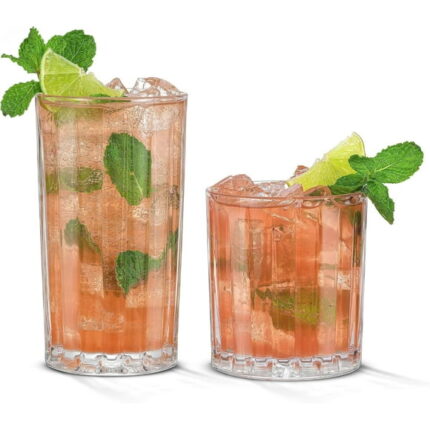 JoyJolt Alina Clear Ribbed Glass Drinking Glass Set, Highball Glasses and Tumbler Glasses - Set of 8