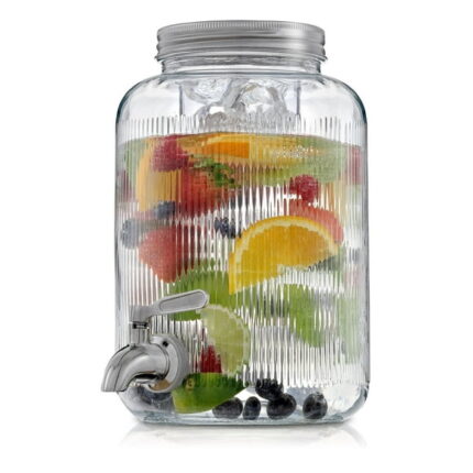 JoyJolt Glass Fluted Drink Dispenser with Spigot, Ice Infuser, & Fruit Infuser - 1 Gallon - 1 Gallon