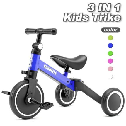 KORIMEFA 3 in 1 Kids Tricycle for Age 1-4 Year Olds, Toddler Bike Kids Trike for Balance Training, Baby Bike for Boy Girl