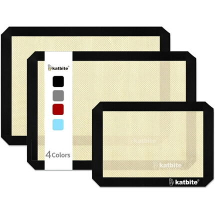 Katbite Silicone Baking Mat 3PCS 11.6 in x 16.5 in Reusable & Nonstick Bakeware Mats,Black