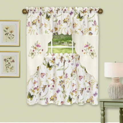Kate Aurora Floral Butterflies Kitchen Curtains, 29 x 36 (2 Panels)