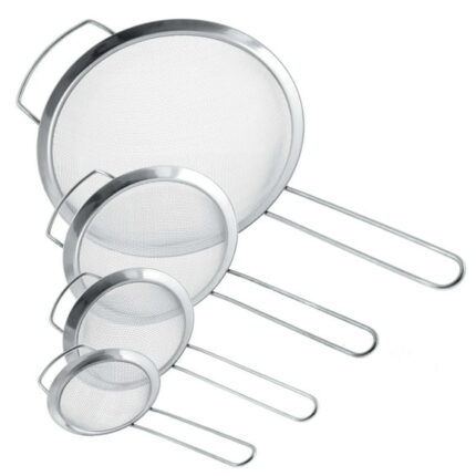 Kitchen Supply Set of 4 Fine Mesh Stainless Steel Strainers with Wide Ear Design, 3", 4", 5.5", 8"