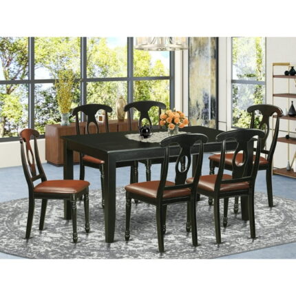 East West Furniture  7 Piece Kitchen Table Set Consist of a Rectangle Dining Table and 6 Faux Leather Dining Chairs, Black