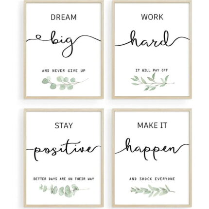 LZLINGMEI Set of 4 Inspirational Wall Art Office Decor, Motivational UNFRAMED Wall Art Prints for Bedroom,Living Room,Office