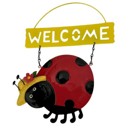 Lady Bug 11" Indoor/Outdoor Metal Hanging "Welcome" Sign