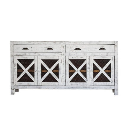 Bruno Accent Cabinet - Distressed White w/Dark Wood Top