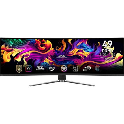 MSI MPG 491CQP QD-OLED 49" 32:9 Curved 1800R, QD-OLED Gaming Monitor, 144Hz 0.03ms, 5120 x 1440 (DQHD), Height Adjustable Arm, AI ENGINE