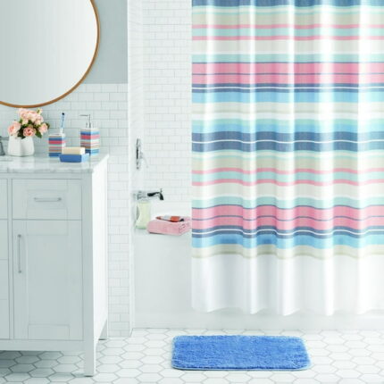 Mainstays 17-Piece Stripe Polyester/Ceramic Shower Curtain & Bathroom Accessory Set, Multi-Color