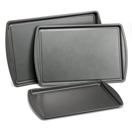 Mainstays 3PC Nonstick Cookie Set, 11.2" x 17.2", 10.2" x 15.2", 9.2" x 13.2", Gray