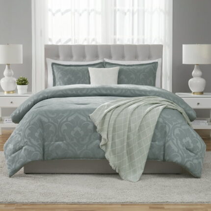 Mainstays 5-Piece Sage Jacquard Comforter Set, Full/Queen