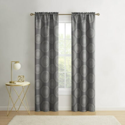 Mainstays Blackout Curtain Panel Pair, Set of 2, Medallion Gray, 30"W x 84"L