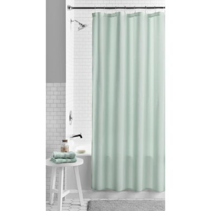 Mainstays Eco-Friendly Waffle-Weave Fabric Shower Curtain, with Recycled Polyester, 72? x 72?, Green