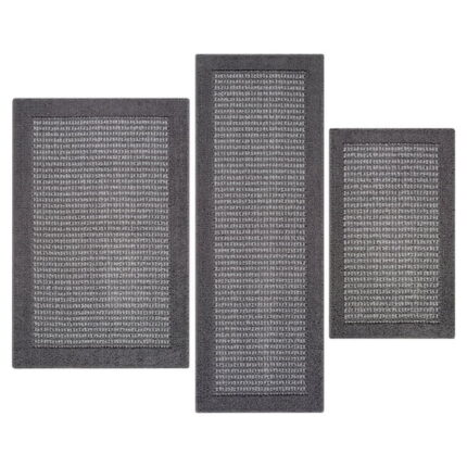 Mainstays Machine Washable Faux Sisal Gray Border Indoor Accent Rug Set, 3-Piece Set