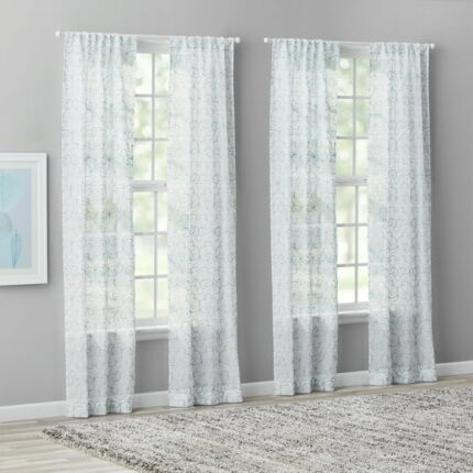 Mainstays Modern Geometric Rod Pocket Sheer Curtain Panel, Set of 4, Aqua, 28" W x 84" L