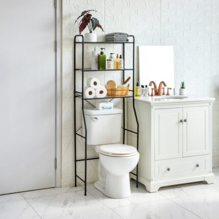 Mainstays Over the Toilet Steel Storage Shelf Unit Space Saver, Matte Black