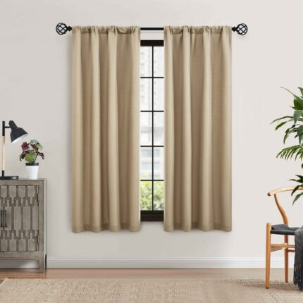 Mainstays Southport Textured Light Filtering Curtain Panel Pair, Set of 2, Beige, 40"W x 63"L
