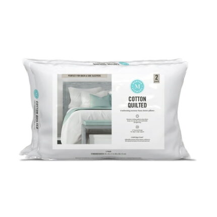 Martha Stewart Cotton Quilted Bed Pillow 2 Pack, Standard/Queen, Memory Foam Cluster