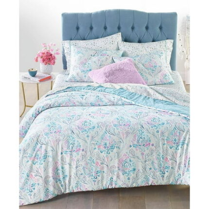 Martha Stewart Watercolor 3 -Piece Multi Damask Print Bedding Sets, Queen