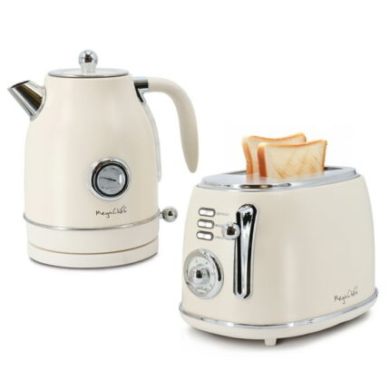 MegaChef 1.7 Liter Electric Tea Kettle and 2 Slice Toaster Combo in Matt Cream