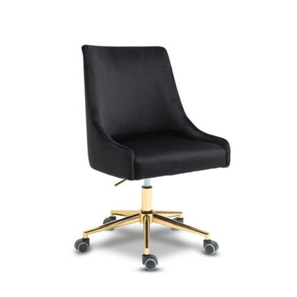 Meridian Furniture Karina Swivel Adjustable Black Velvet and Gold Office Chair