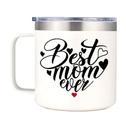 Modwnfy Birthday Gifts, 14 fl oz Best Mom Ever Stainless Steel Coffee Mugs, Gift for Mother, White