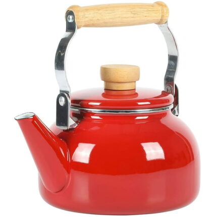 Mr. Coffee Quentin 1.5 QT Enamel On Steel Tea Kettle withWood Handle, Red