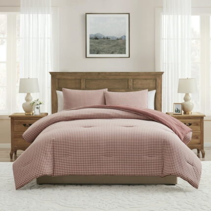 My Texas House Collins 3-Piece Dusty Mauve Gingham Cotton Comforter Set, King