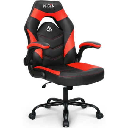 NEO CHAIR N-gen Gaming Chair, Ergonomic Leather Computer Desk Chair, Adjustable Swivel Task Chair with Flip-Up Armrest for Adults, Red