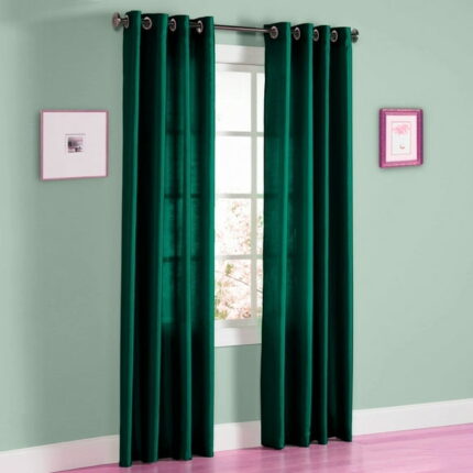 Nancy Solid Hunter Green Semi Sheer Faux Silk Curtains, 55 x 95