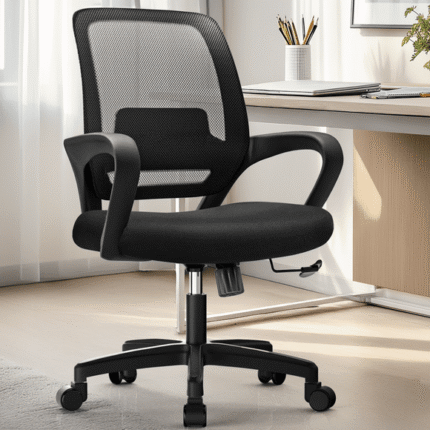 Neo Chair MB-5 Ergonomic Mid Back, Height Adjustable, Swivel, Lumbar Support, Mesh Home Office Computer Desk Chair with Armrests, Black