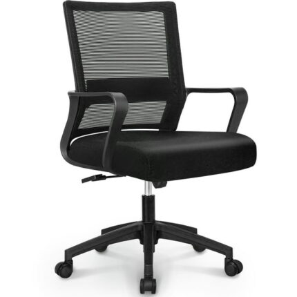 Neo Chair MB-7 Ergonomic Mid Back, Height Adjustable, Swivel, Lumbar Support, Deep and Wide Mesh Home Office Computer Desk Chair with Armrests, Black