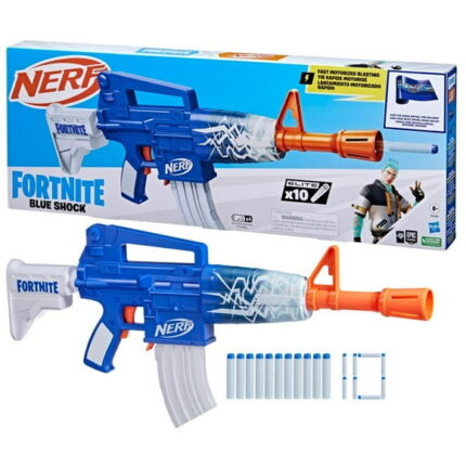 Nerf Fortnite Blue Shock Dart Blaster, 10 Dart Clip, 10 Elite Nerf Darts, Unlock Code