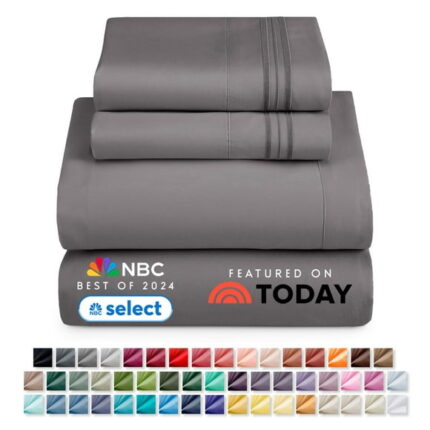Nestl Queen Bed Sheet Sets, 1800 Series 4 Piece Deep Pocket Sheets Bedding Set, Luxury Soft Microfiber Gray Sheet Sets
