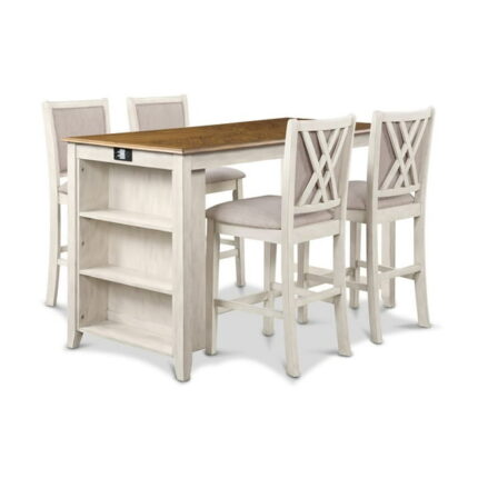 New Classic Furniture Amy 5 Pc 60" Counter Storage Table+Chairs- Bisque/Brown