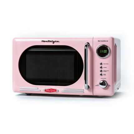 Nostalgia Retro Compact Countertop Microwave Oven - 0.7 Cu. Ft. - 700-Watts with LED Digital Display - Child Lock - Easy Clean Interior - Pink